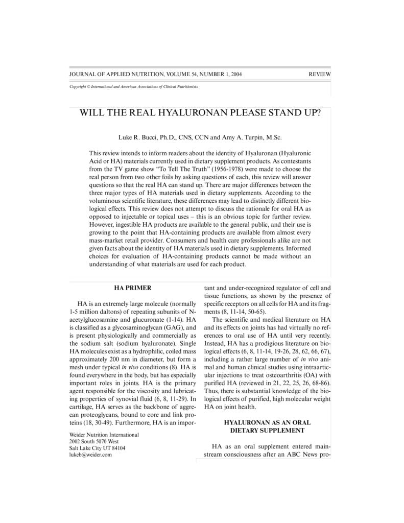 Journal of Applied Nutrition Study